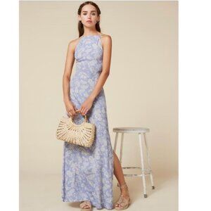 Reformation Blue and White Halter Maxi Dress with Slit